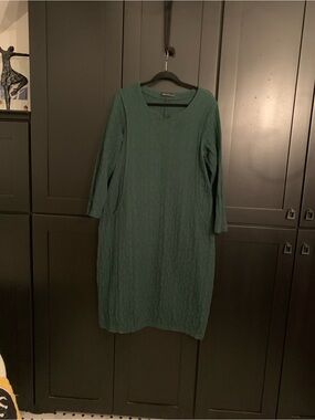 Zanzea Emerald Green Brocade Textured Midi Shift Dress M